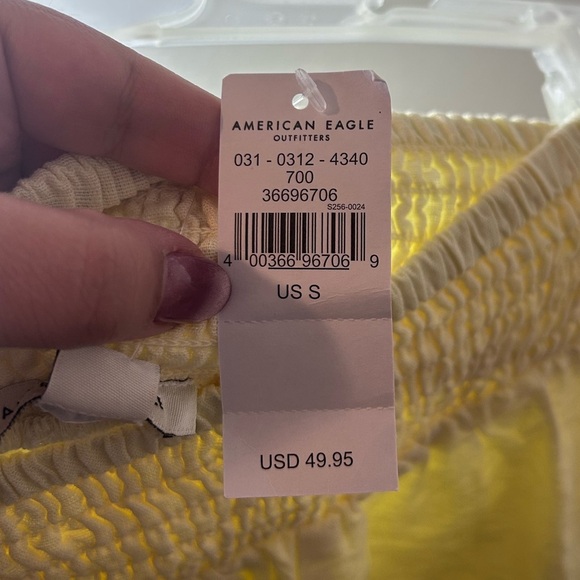 American Eagle NWT crochet skater linen blend smocked yellow skirt- size Small - Picture 8 of 8